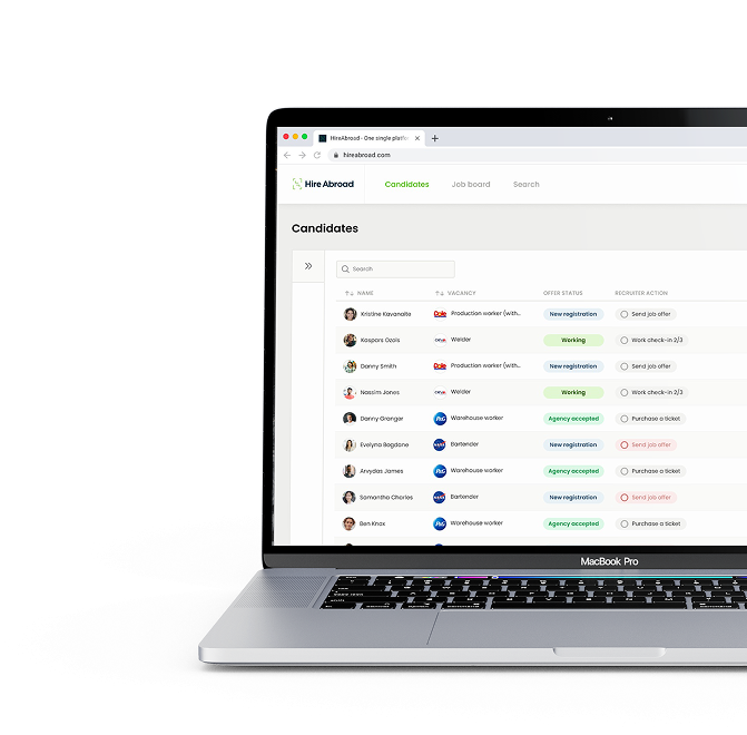 Hire Abroad platform on MacBook
